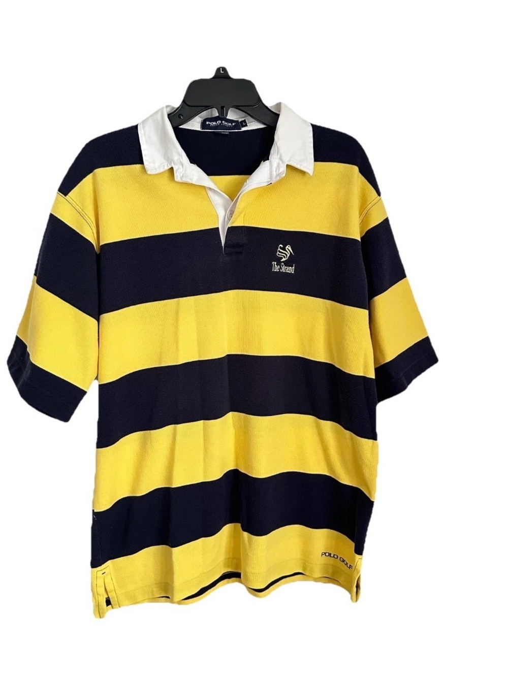 Ralph Lauren Polo Golf Shirt Mens L Striped The Strand Golf Club Preppy Rugby